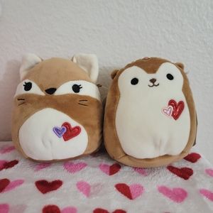 2 Squishmallow Hearts 5" Brown Fox and Brown Squirrel